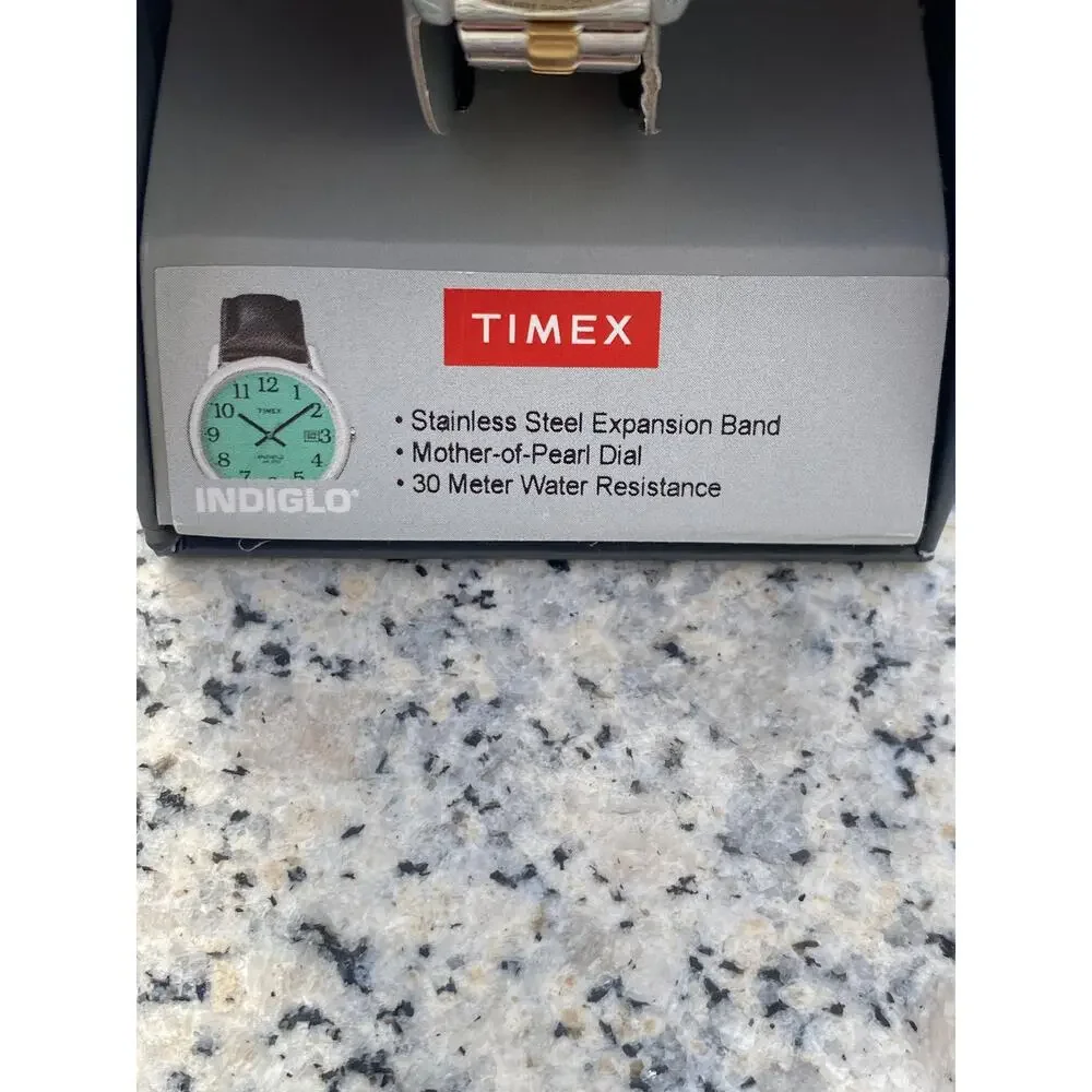 Timex Indiglo Women Watch Gold Tone Mother of Pearl Dial Stretch Band New